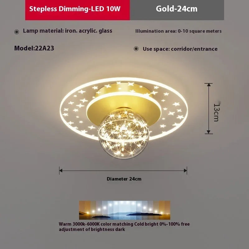 Modern LED ceiling lamp with wireless remote control for hallways in gold, black, or white finish
