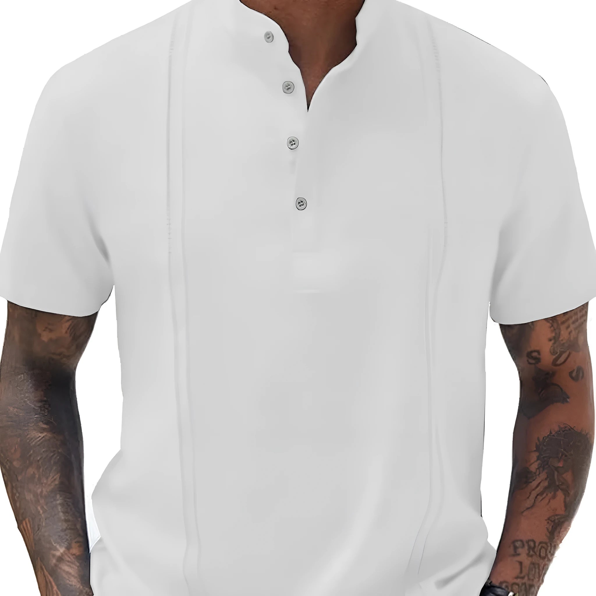 Men's solid colour half-button cardigan top in short sleeve synthetic blend for summer