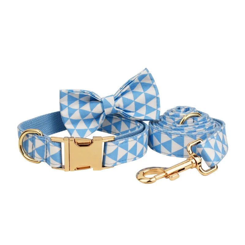Blue cloth dog bow tie vest outfit set with collar, leash, bow and vest for small dogs