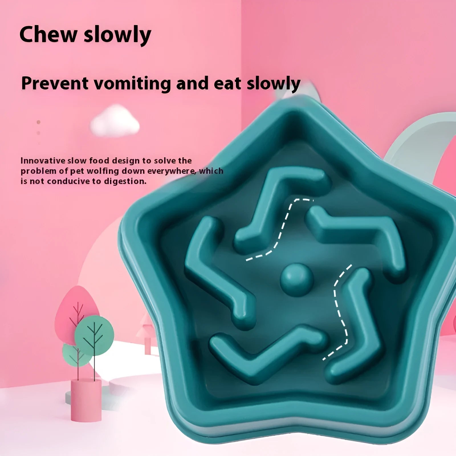 Yellow plastic dog slow feeding bowl with raised pattern measuring 20.1cm