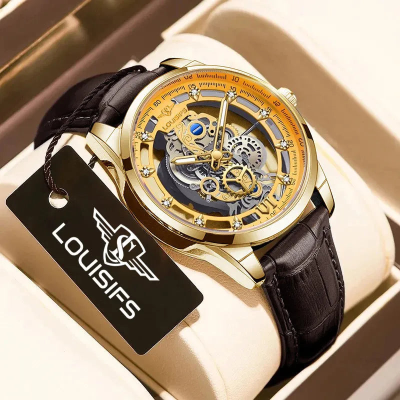 Swiss men's quartz watch with hollow design, 12mm thickness, business style in three colour options