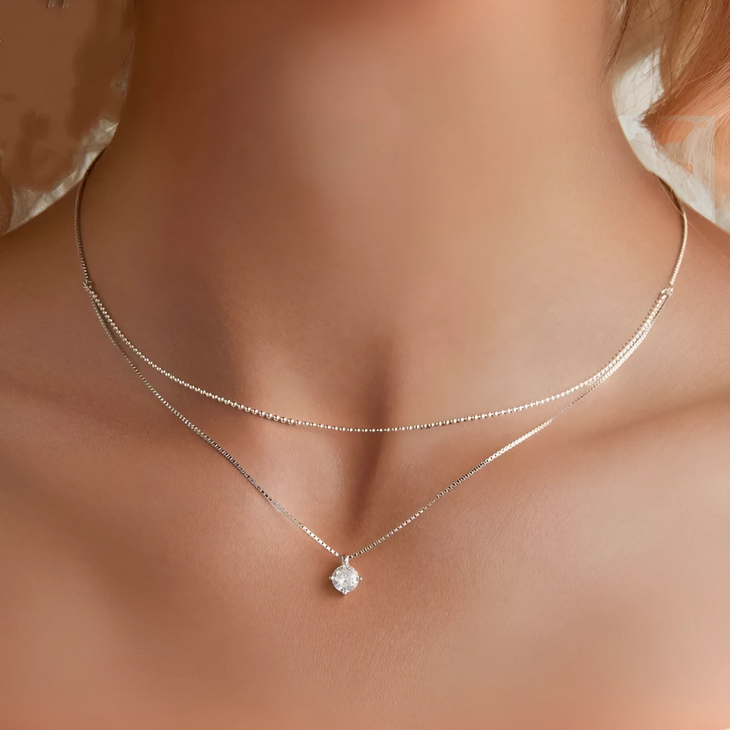 S925 sterling silver double-layer necklace with pearl chain and pendant for women