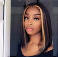 Real lace wig short straight 100% real human hair 13x4 stretch net cap 8 inch length