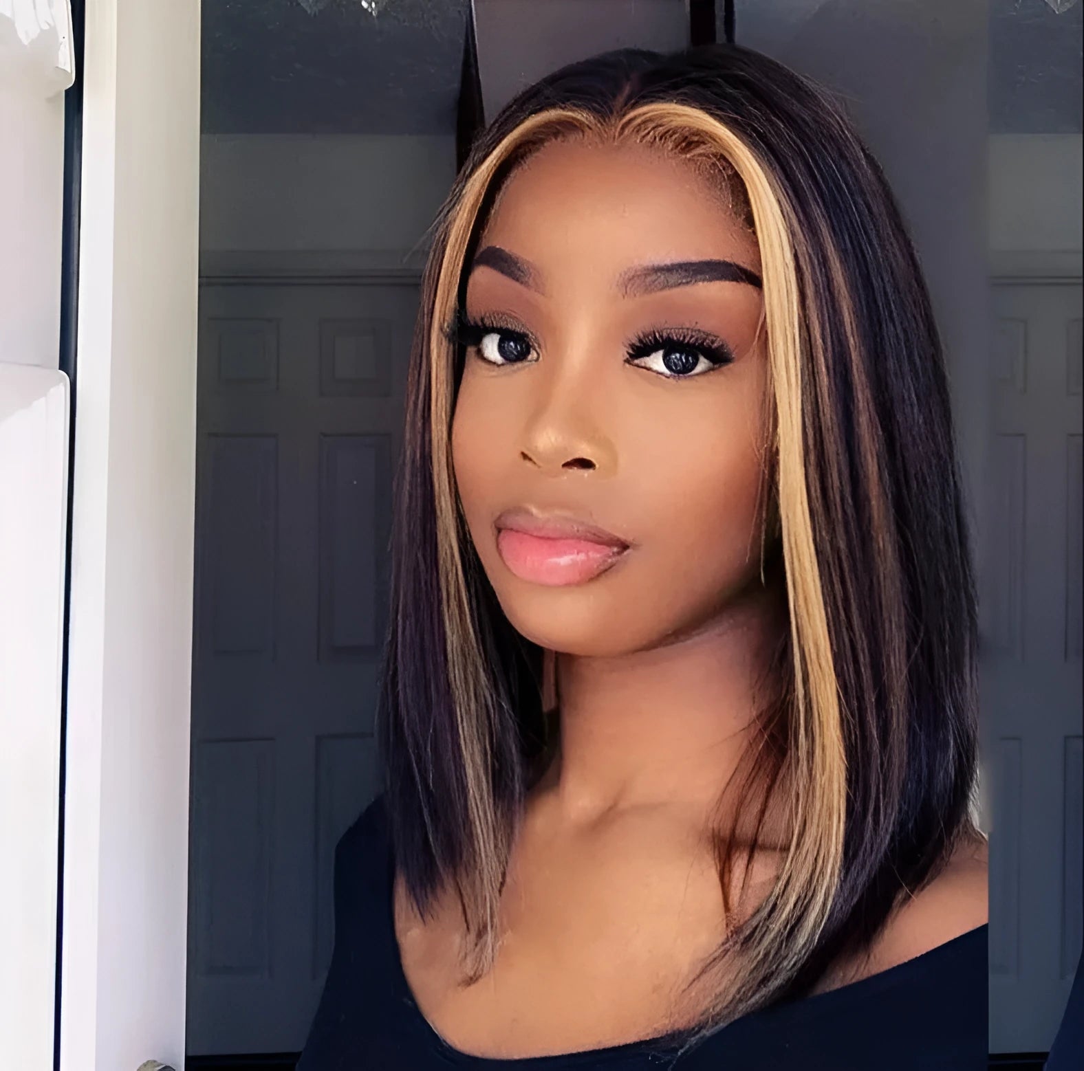 Real lace wig short straight 100% real human hair 13x4 stretch net cap 8 inch length