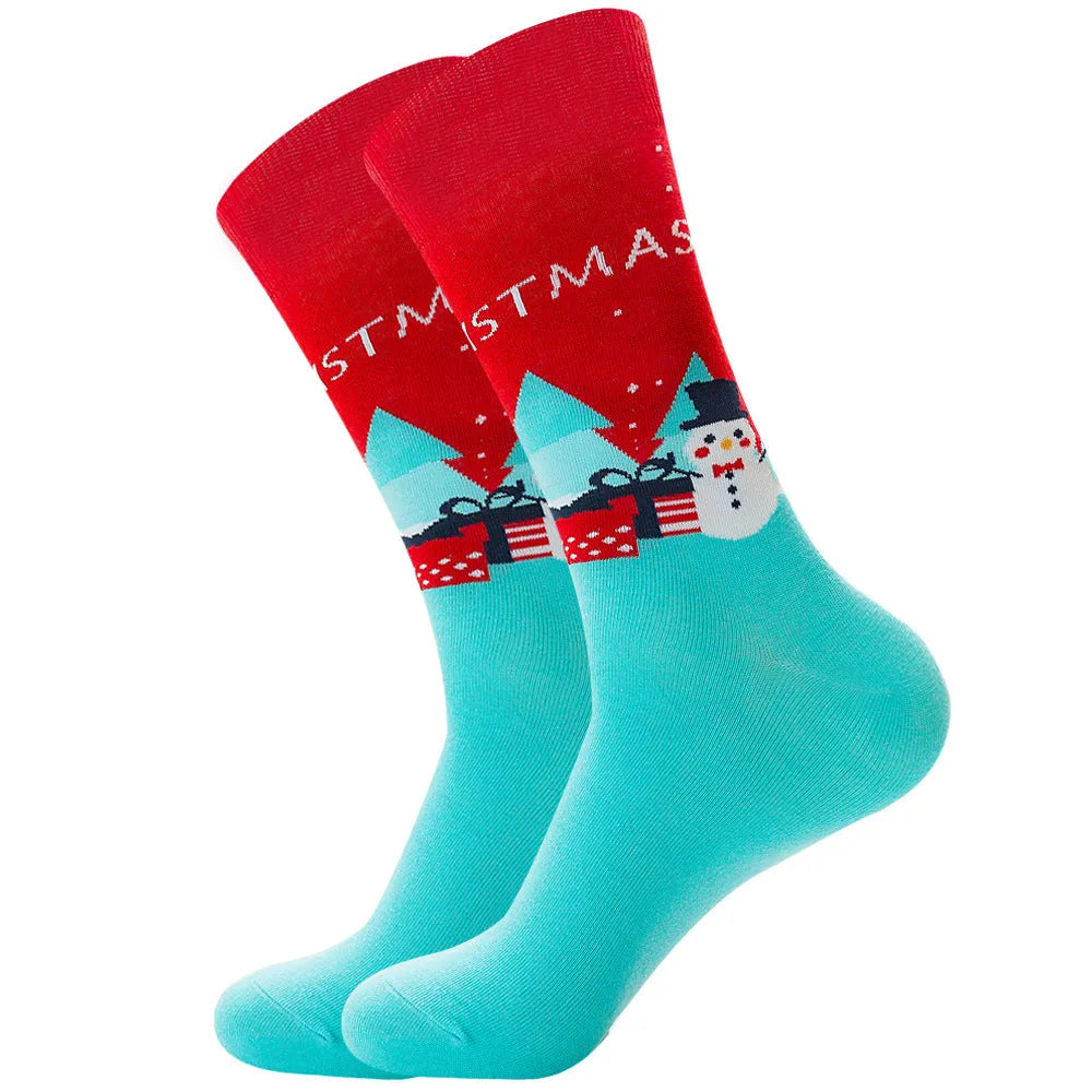 Men's cotton tube socks with jacquard cartoon pattern, 80% cotton, breathable autumn style