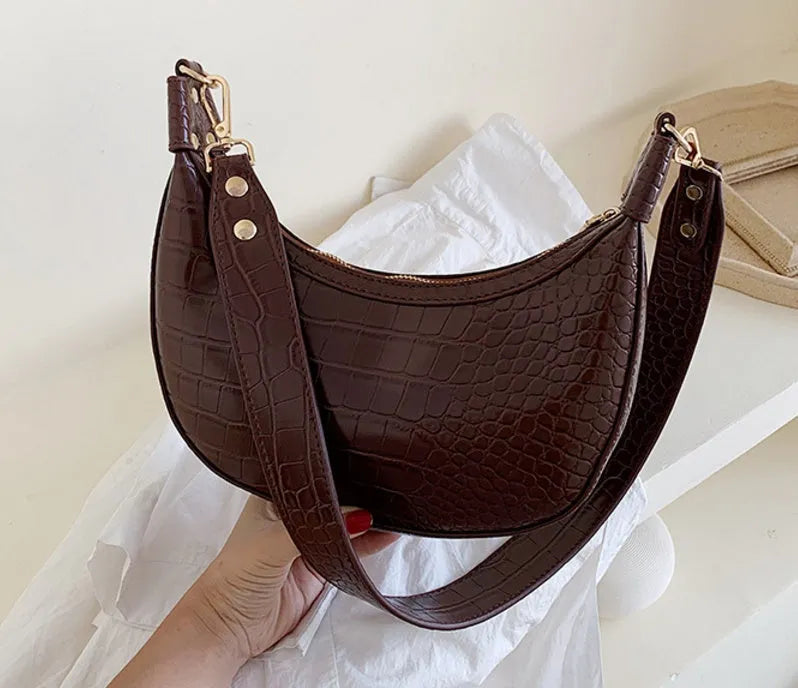 Fairy dumpling bag in PU with crossbody strap, 24cm wide, available in multiple colours