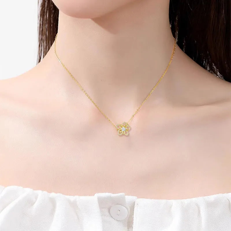 925 silver sunflower pendant necklace with cross chain for women