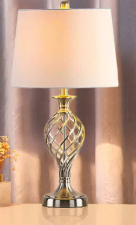 European style alloy bedside lamp with touch controls and USB charging port
