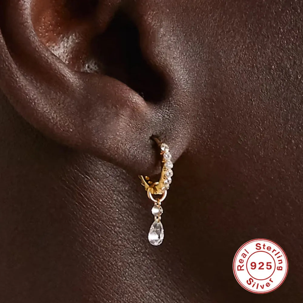 S925 sterling silver diamond ear ring plus pendant set with double ring geometry design in gold finish
