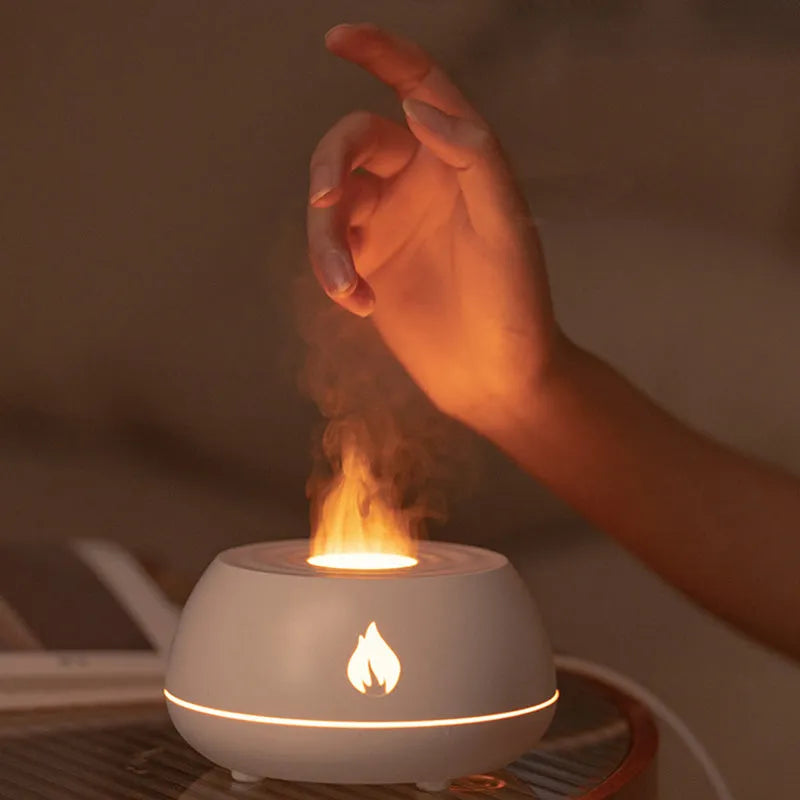 Flame humidifier aromatherapy diffuser with 7 colours light and 130ml USB tank in black