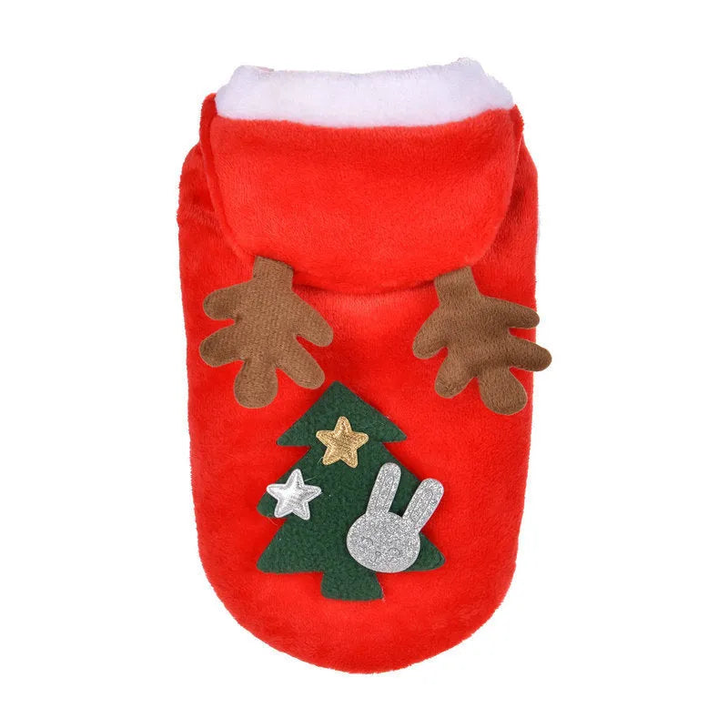 Red flannel Santa dog costume for small dogs with festive Christmas theme