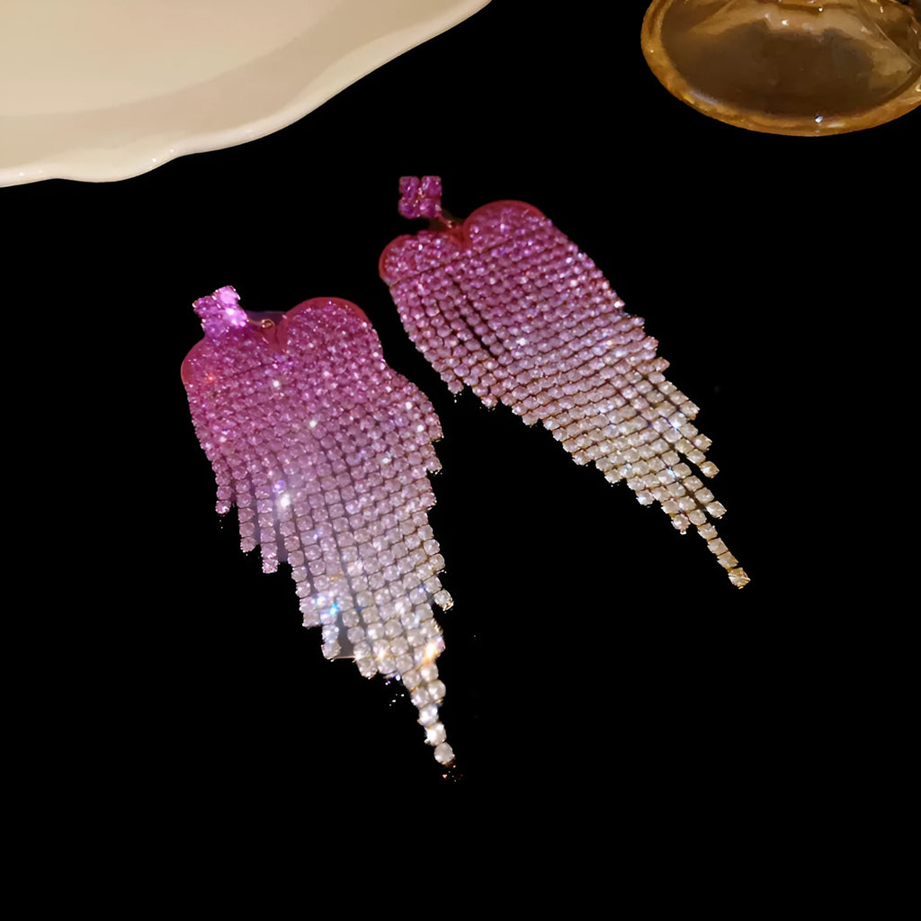 Fashion Love Tassel Stud Earrings for Women copper diamond treatment silver needle heart shape geometric