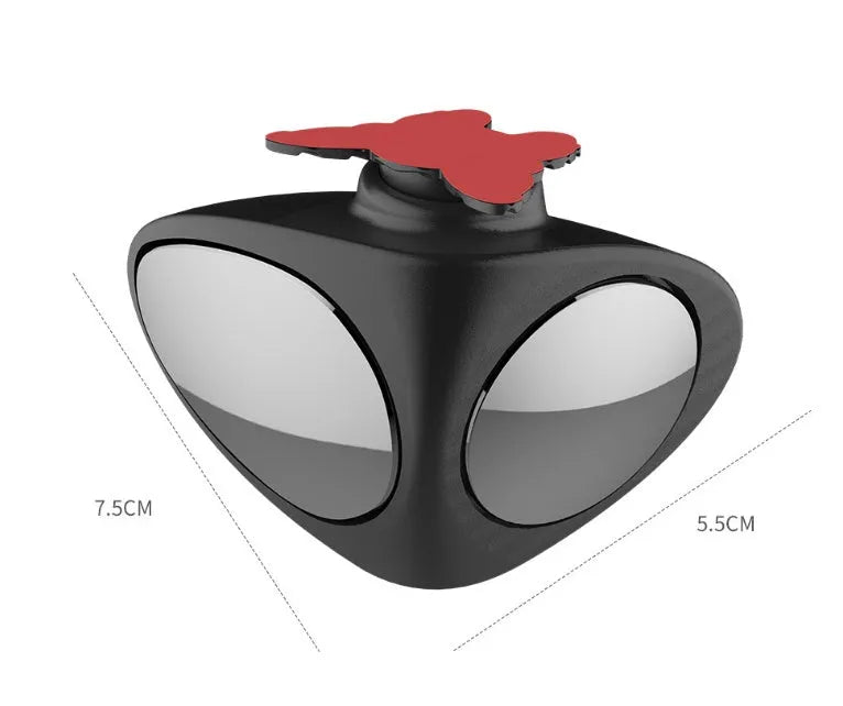 Double vision auxiliary car rearview mirror triangular shape glass and ABS shell black colour