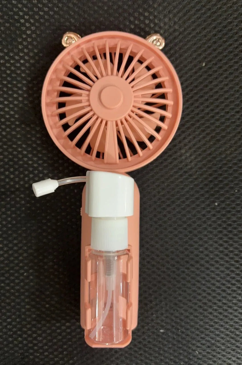 Personalised plastic USB desk fan in apricot colour with 20cm dimensions