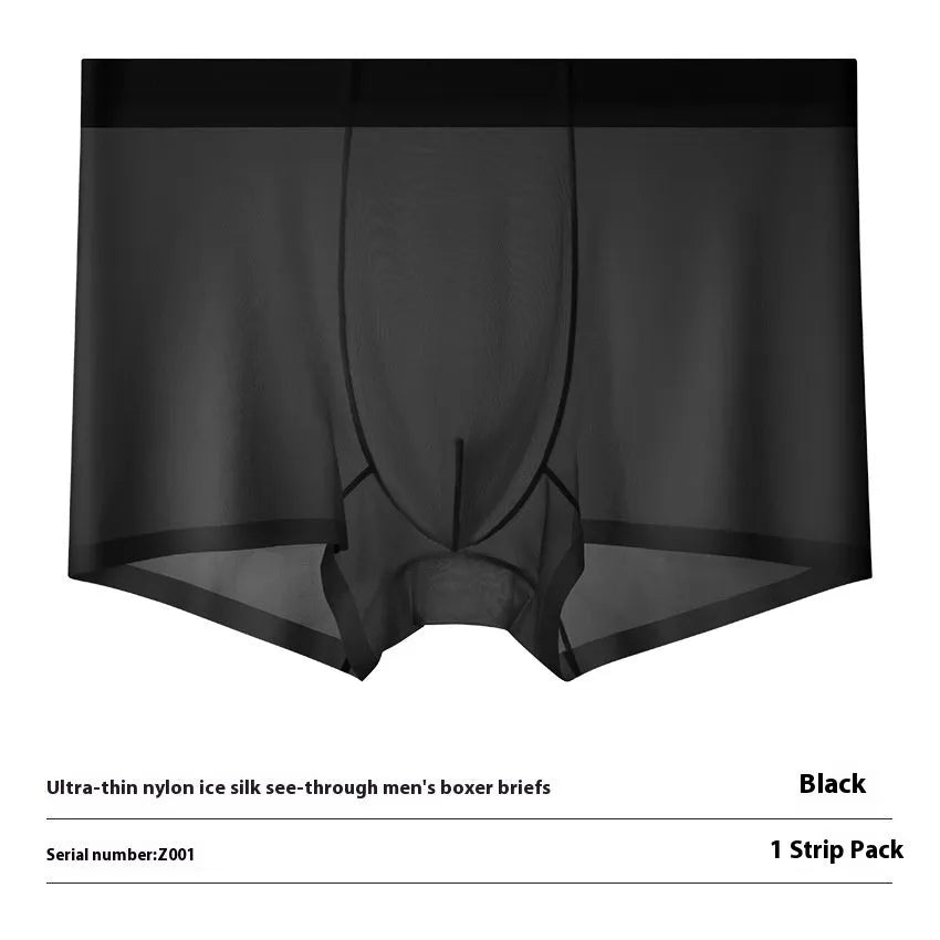 Men's ice silk boxer briefs in multiple colours on a white background, showing seamless design.