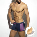 Men's polka dot print quick-dry swimming boxers in three colour options with nylon fabric
