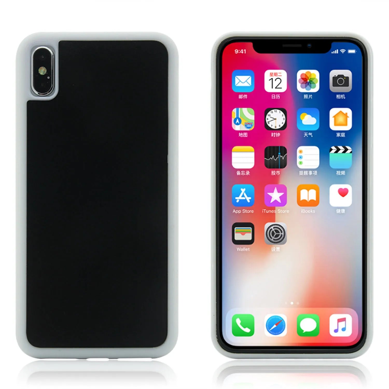 Anti-gravity nano material TPU PC two-in-one shockproof phone case in black with mirror finish for iPhone