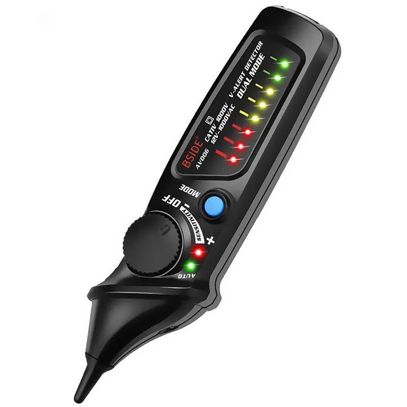 Smart sensor high voltage test pencil with round head tip and insulated body for live line detection.
