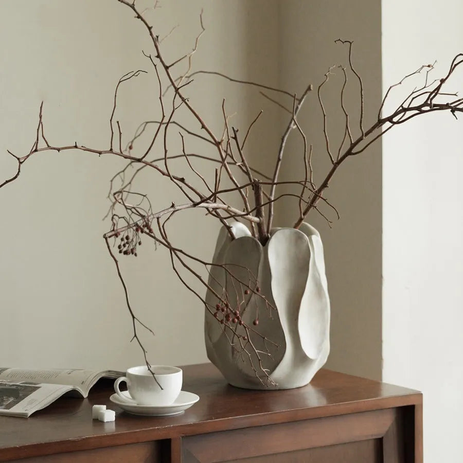 Irregular handmade ceramic vase for flower arrangements in living room or desktop settings