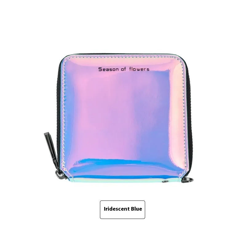 Short folding Korean style women's wallet in PU leather, shown in crystal blue colour