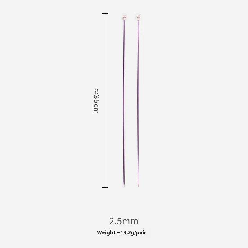Set of lengthened crochet hooks with caps in 13 sizes from 2.0mm to 10.0mm, two hooks per size.