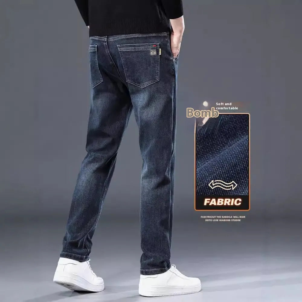 Men's slim straight polyester trousers with micro elasticity in blue grey or black