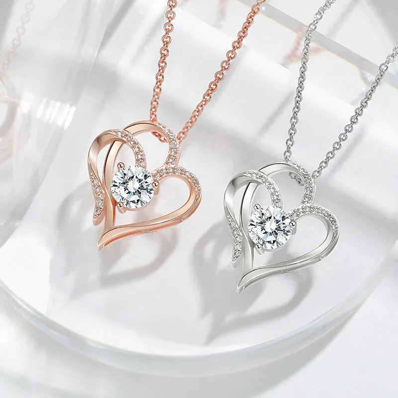 Women's 925 silver heart pendant necklace in platinum, gold, or rose gold plating