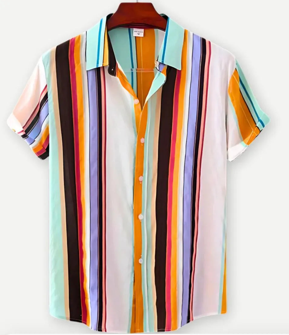 Hawaiian floral print short sleeve cardigan shirt with elastic polyester fabric in multiple colour options