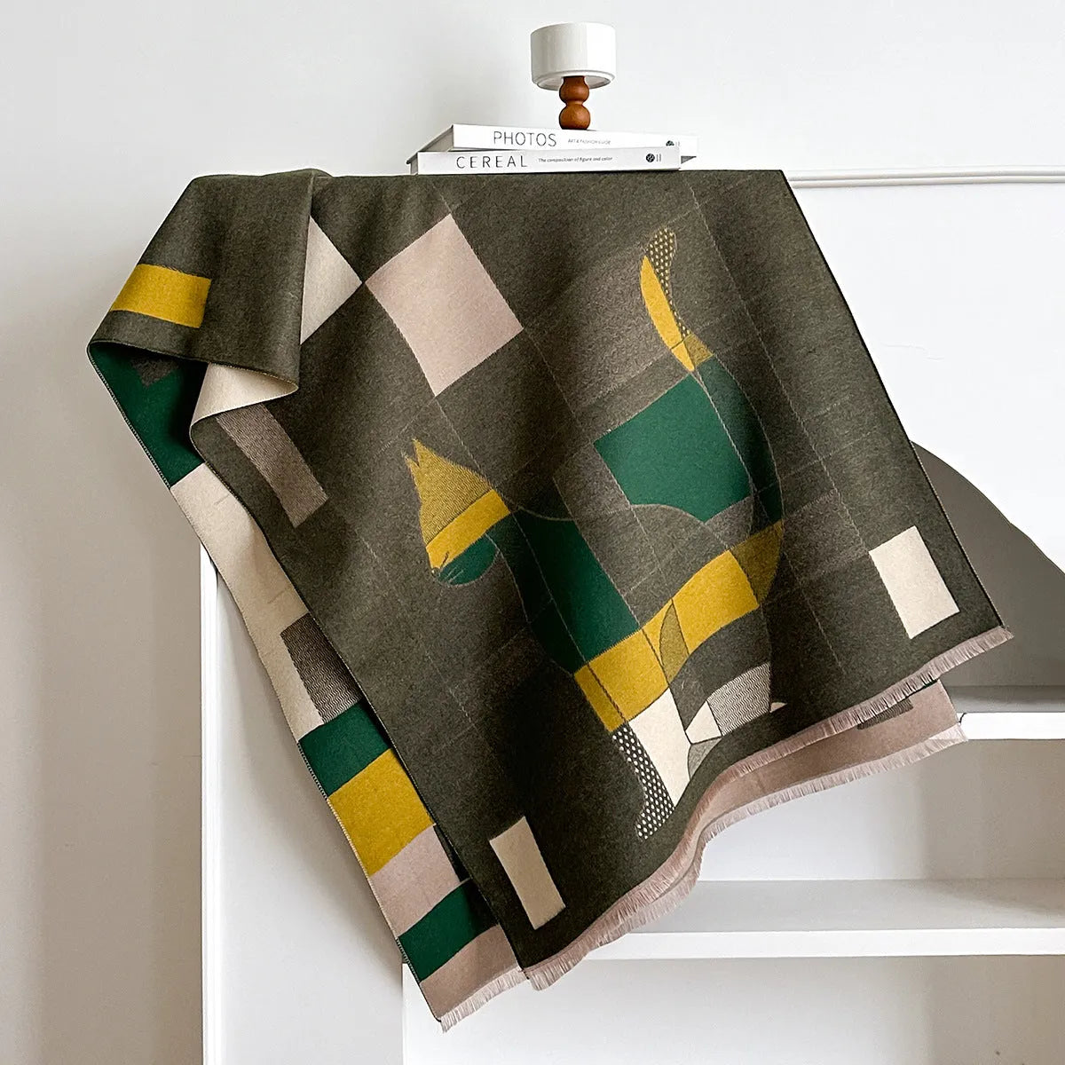 185x65cm cashmere-like polyester scarf in autumn colours showing European styling