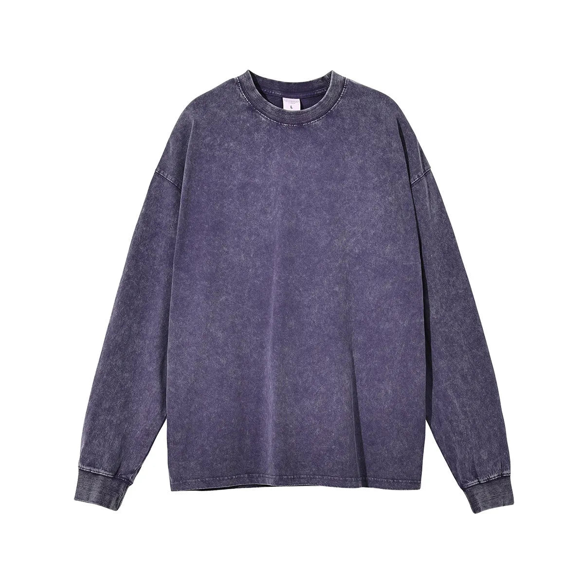Man wearing a vintage washed batik-colour cotton long sleeve pullover with a loose, relaxed fit.