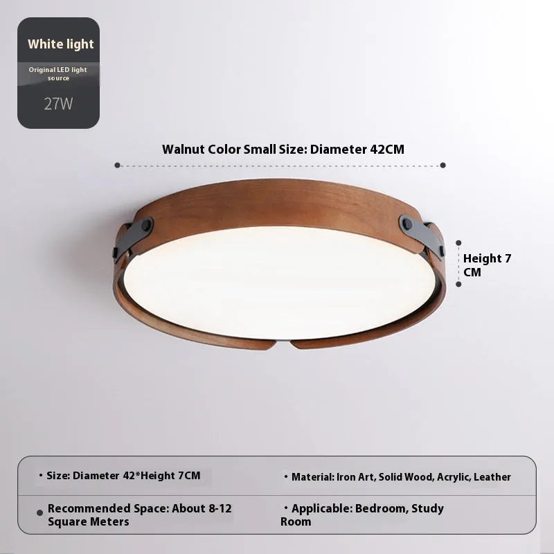 Japanese walnut bedroom ceiling lamp with PMMA lampshade and wooden shade in warm light colour