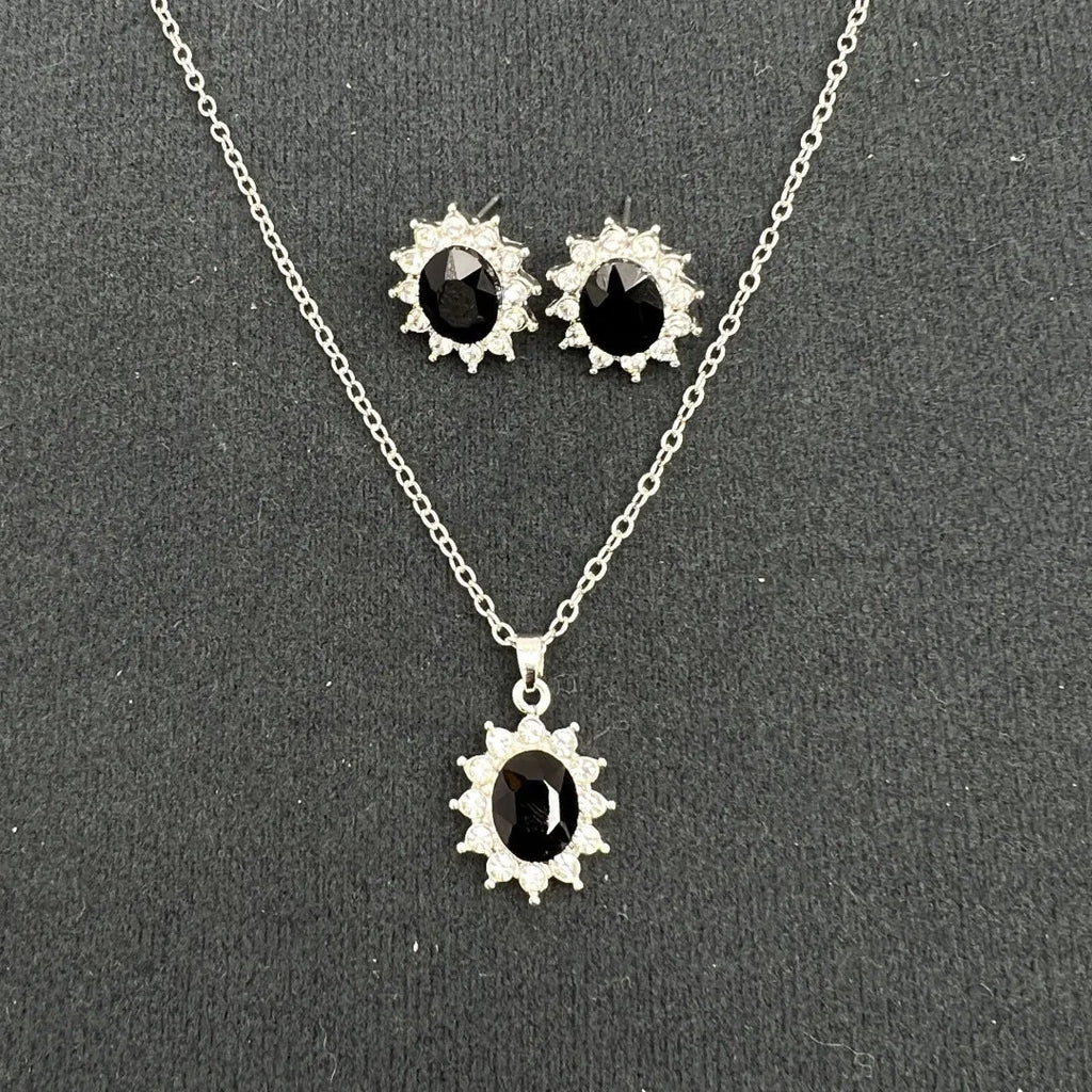 Women's alloy sunflower zircon earring and necklace set in six colour options.