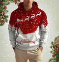 Men's Christmas reindeer 3D printed hoodie in red, front view, pullover style, polyester fibre fabric.