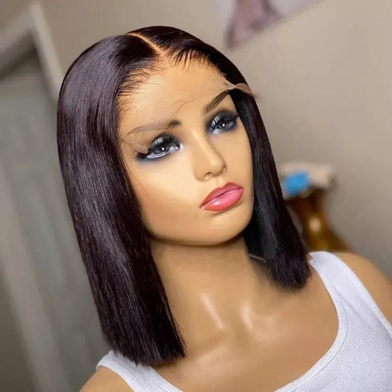 Real lace headband human hair wig in natural colour with 13x4 bob lace, 150% density, 16 inch length