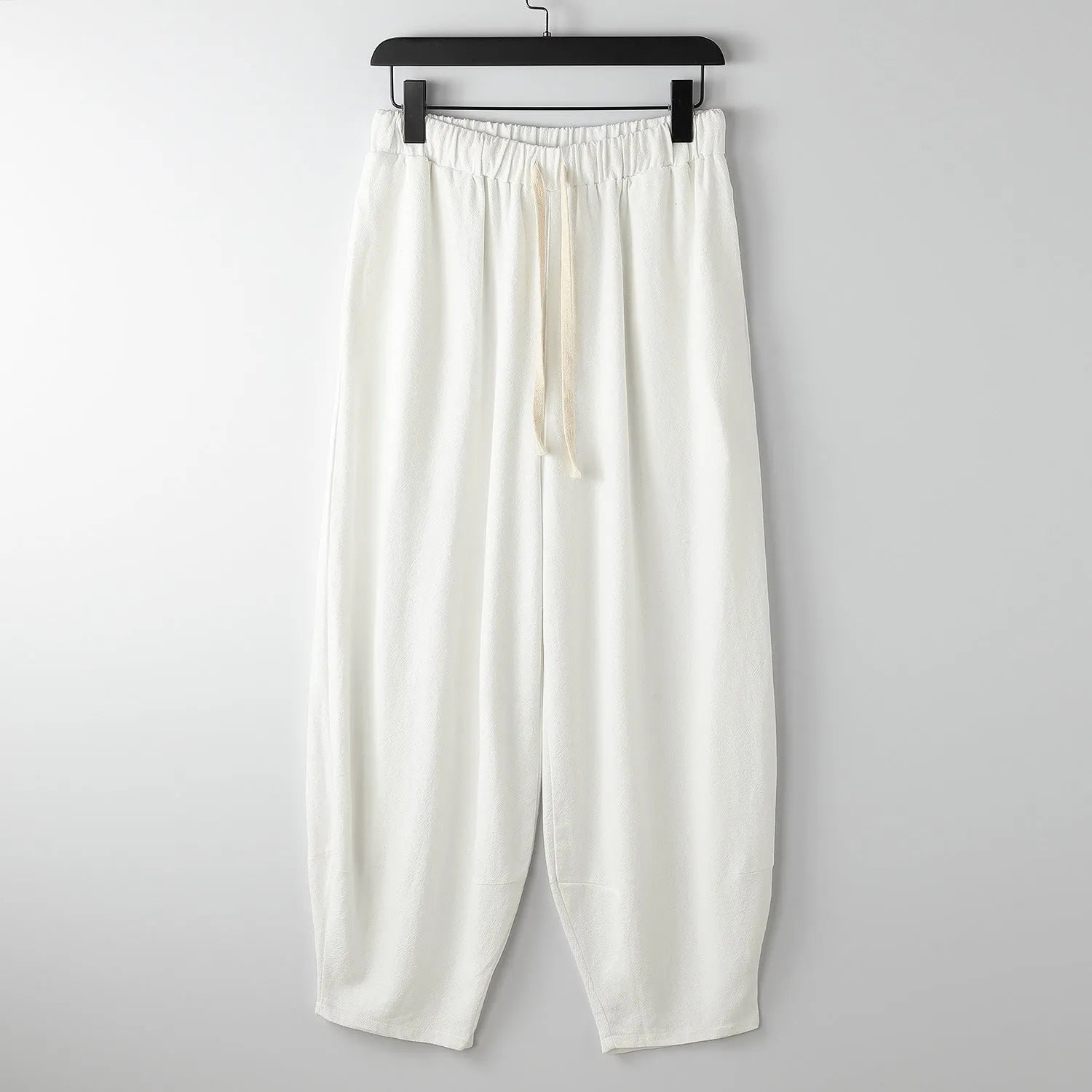 Linen harem pants for overweight men with ankle ties, elasticated waist, in khaki colour, size 3XL