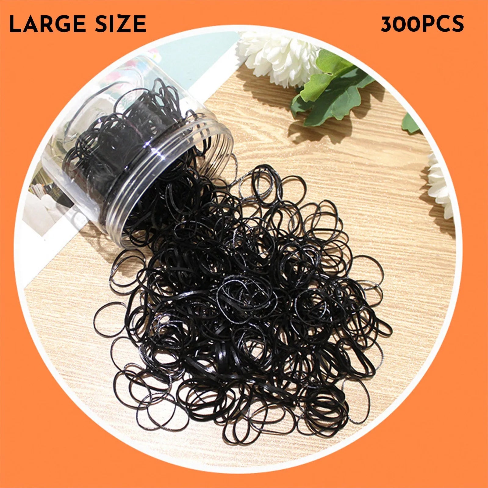 Open reusable container showing hundreds of thin, colourful TPU baby hair ties for toddlers.