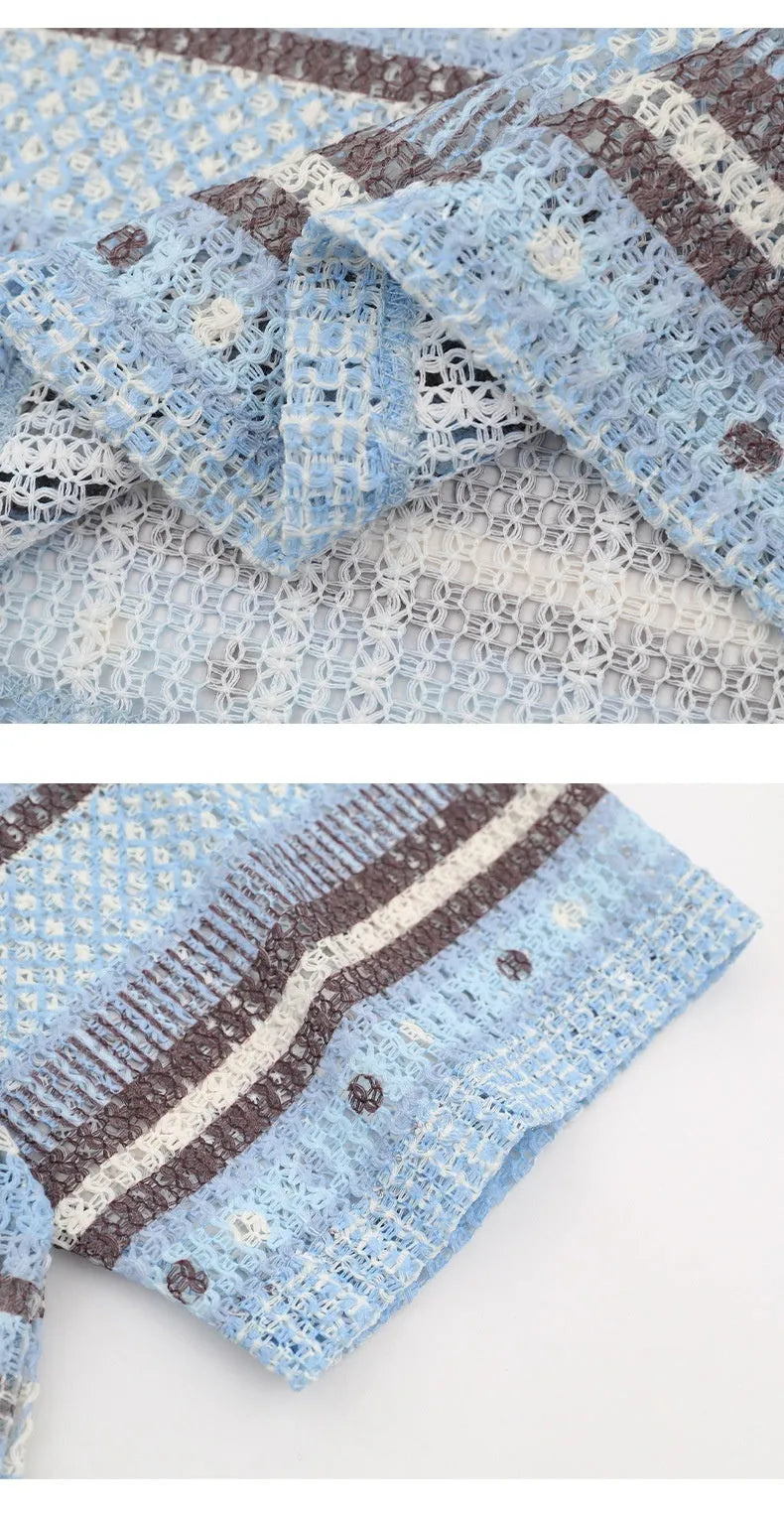 Men's loose fit printed short sleeve shirt in blue or yellow with elastic polyester fabric