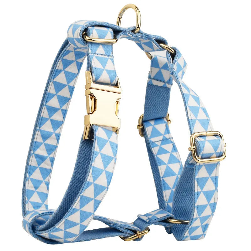 Blue cloth dog bow tie vest outfit set with collar, leash, bow and vest for small dogs