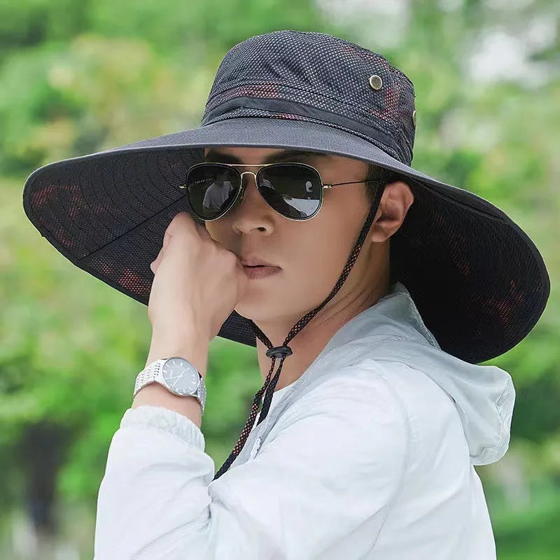 Outdoor men's fisherman mountaineering sun hat with cotton fabric and 11cm brim