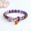 Natural nine purple amethyst and red agate Mori style crystal bracelet with 8mm beads