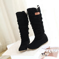 Women's suede ankle boots in brown, low heel 1-3 cm, slip-on style with soft insole and polyurethane outsole