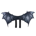Black cloth bat wings pet Halloween costume showing three wing size options for dogs and cats