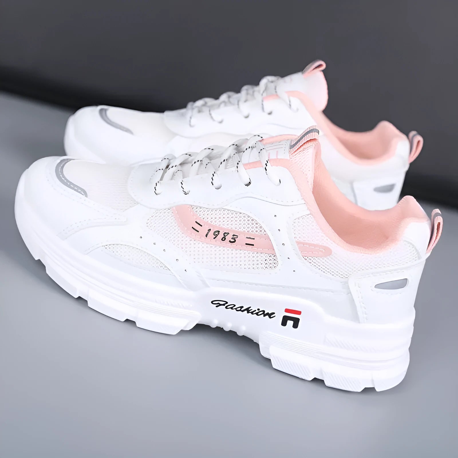 Women's board shoes in white with breathable mesh upper and super high heel
