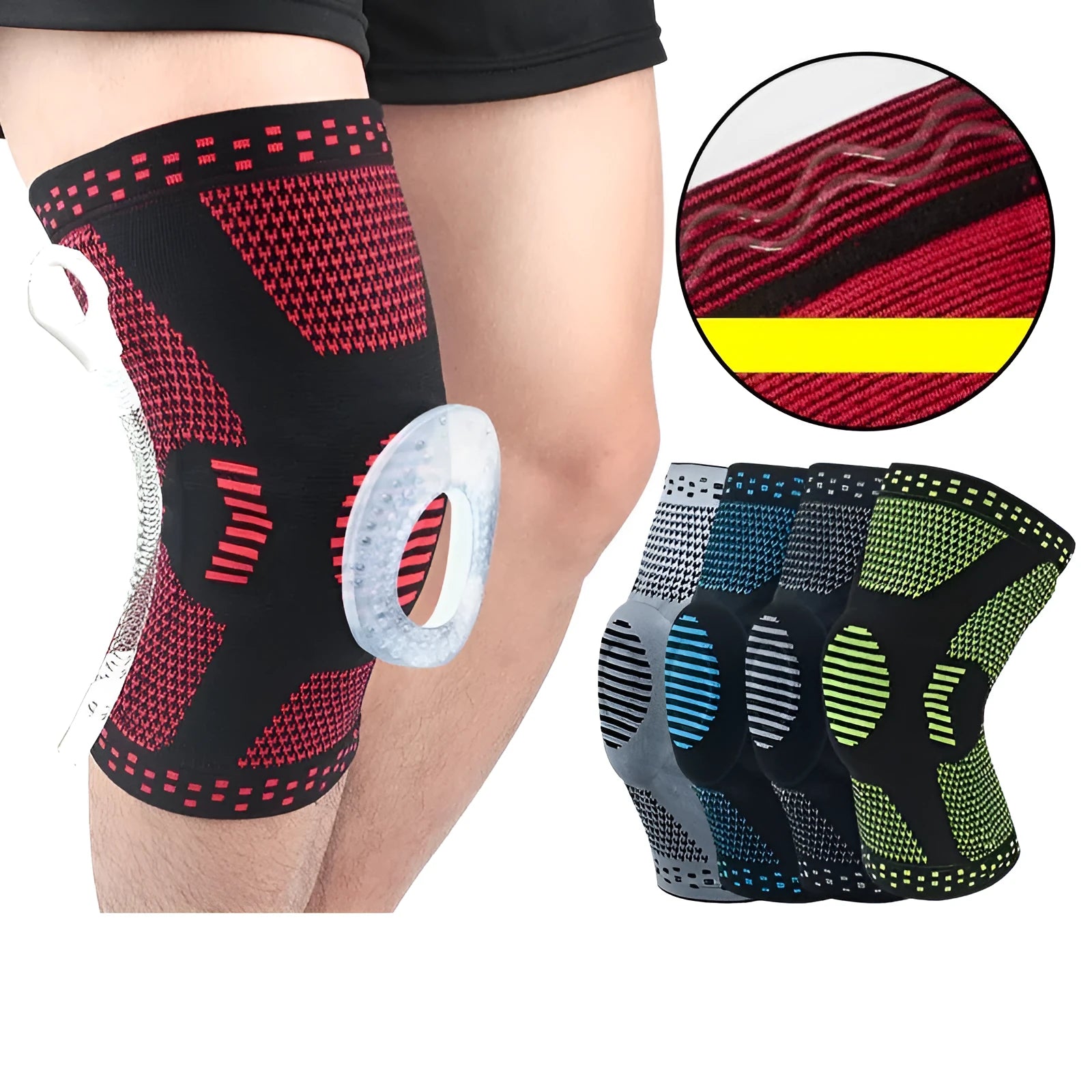 Knee patella protector brace with silicone cushion and side springs in spandex material for basketball and running