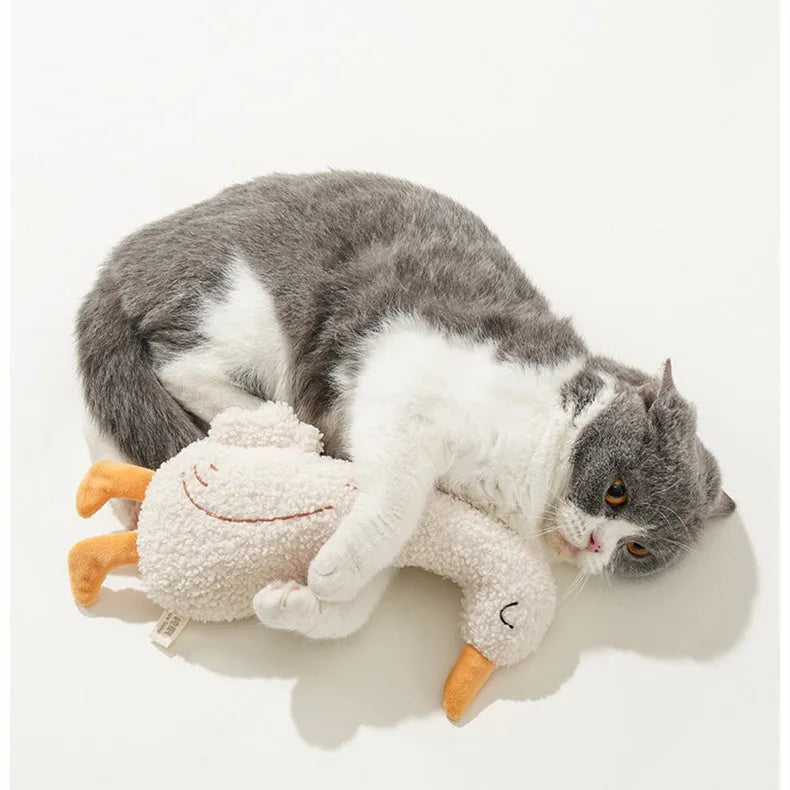 Cartoon pet toy in fox or duckling design with teddy velvet fabric and crinkle sound insert
