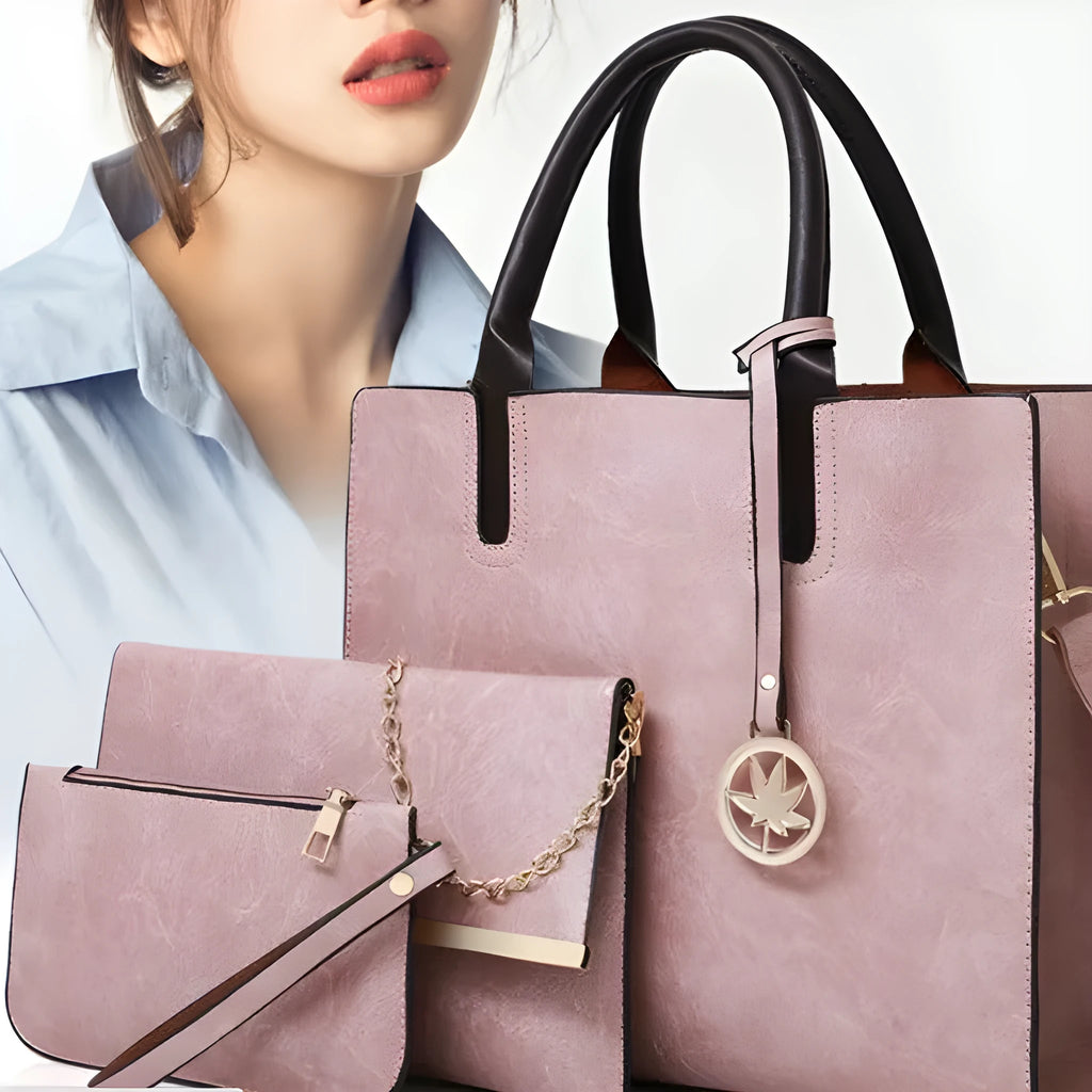 Women's PU leather mother-and-child shoulder bag set in red, black, pink, grey, and brown colours