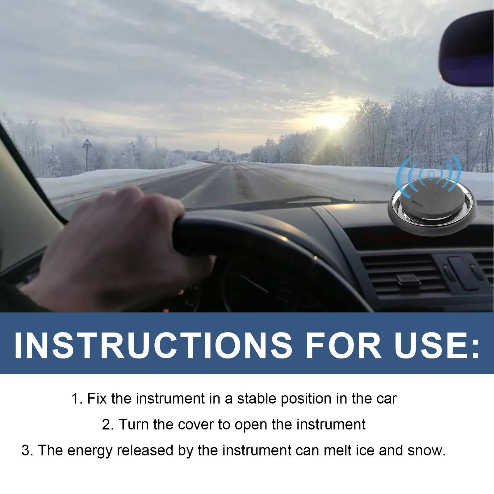 Black square portable car deicing instrument with lid for melting windscreen ice and snow.