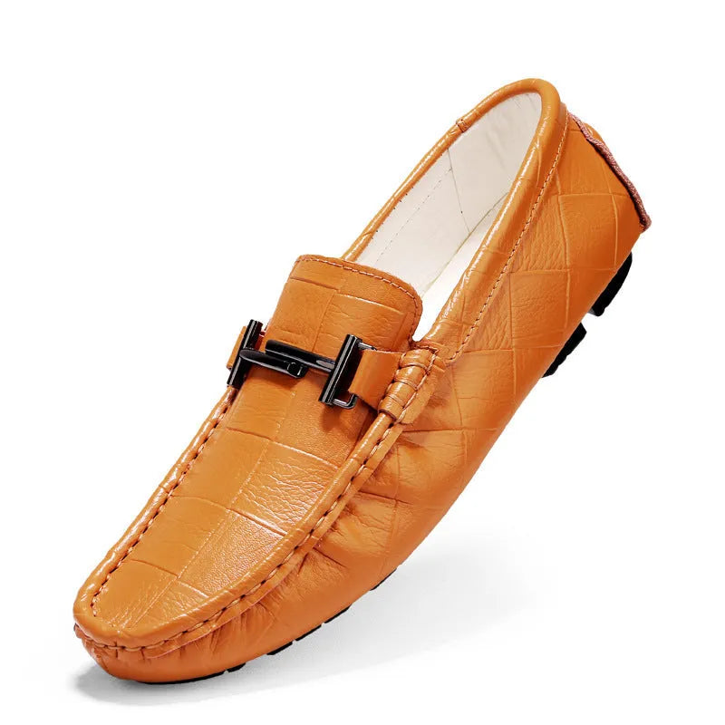 Men's casual leather shoes with belt buckle in multiple colours showing cowhide upper and rubber sole