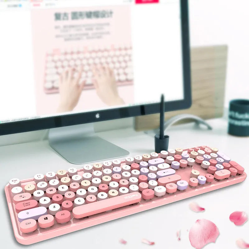 Wireless keyboard and mouse set in Sweet lipstick mixed colour with full-size layout and USB receiver