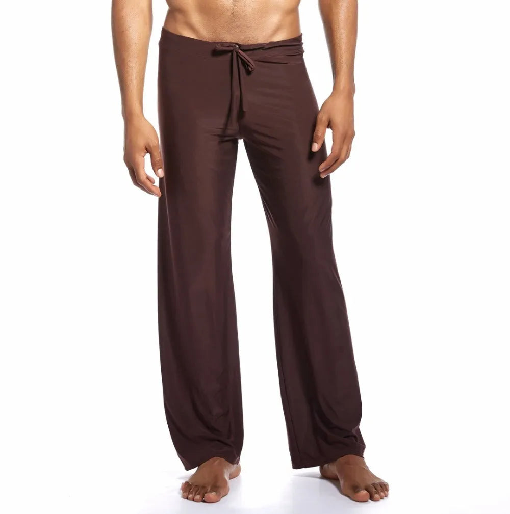 Silky loose home trousers in black, mid-waist loose fit, size options S M L